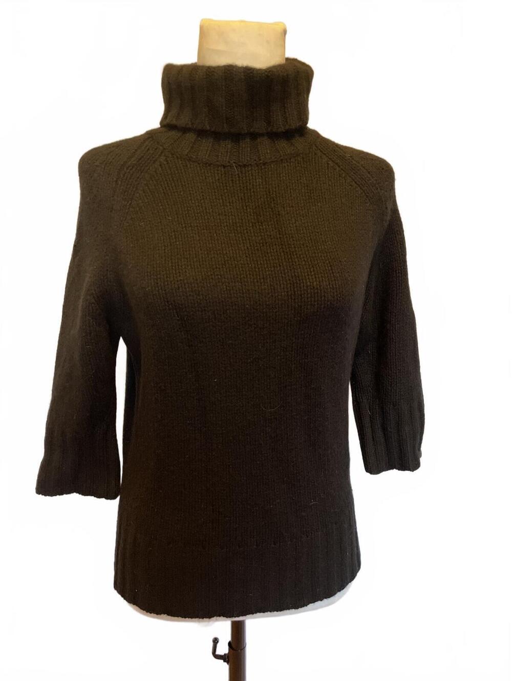 Vintage Neiman Marcus 100% Cashmere Black Turtleneck 3/4 Sleeve Sweater M/L